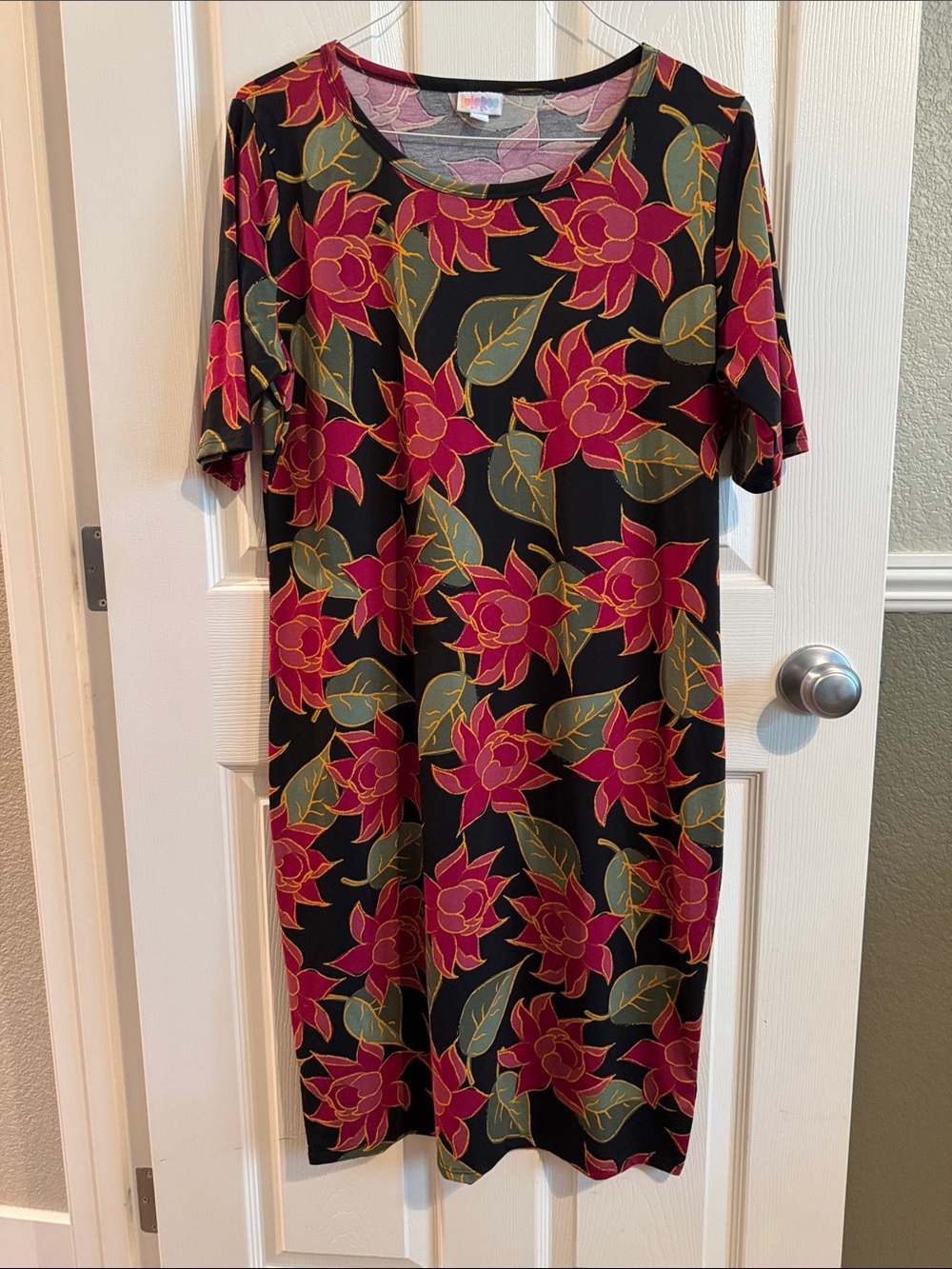 LuLaRoe Black Dress with Magenta Floral Print